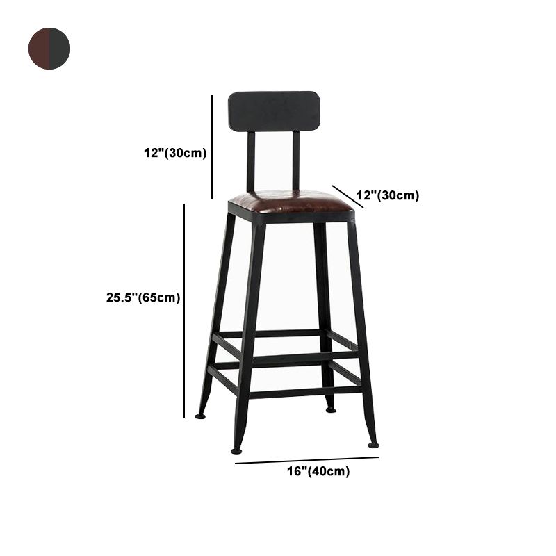 Industrial Armless Counter Stool Iron Bar Stool with Leather Cushion and Pedal for Cafe