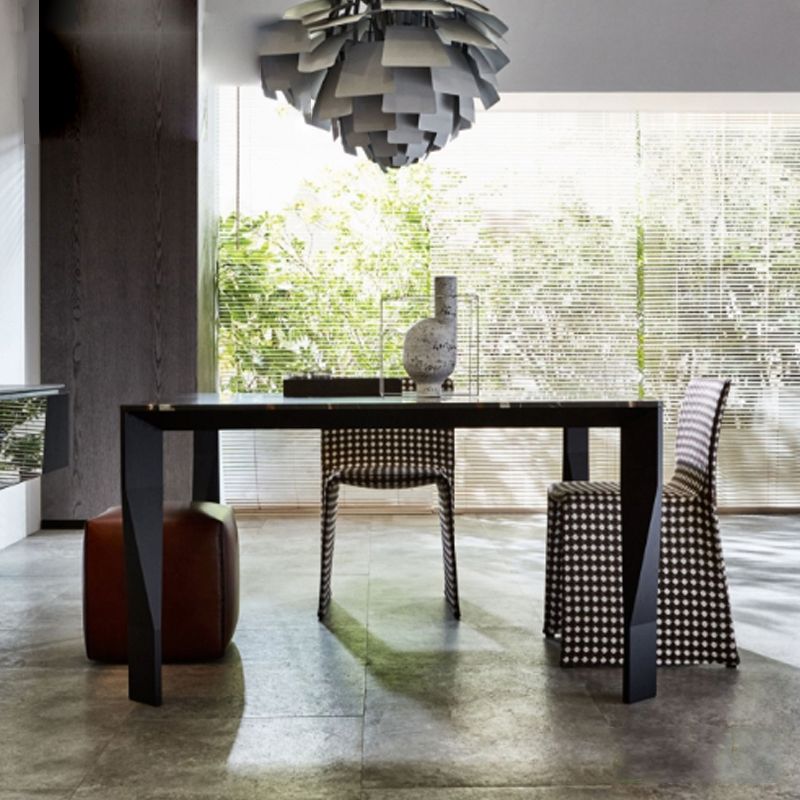 Rectangular Black Stone Table Top Dining Table with 4 Foot Metal Base