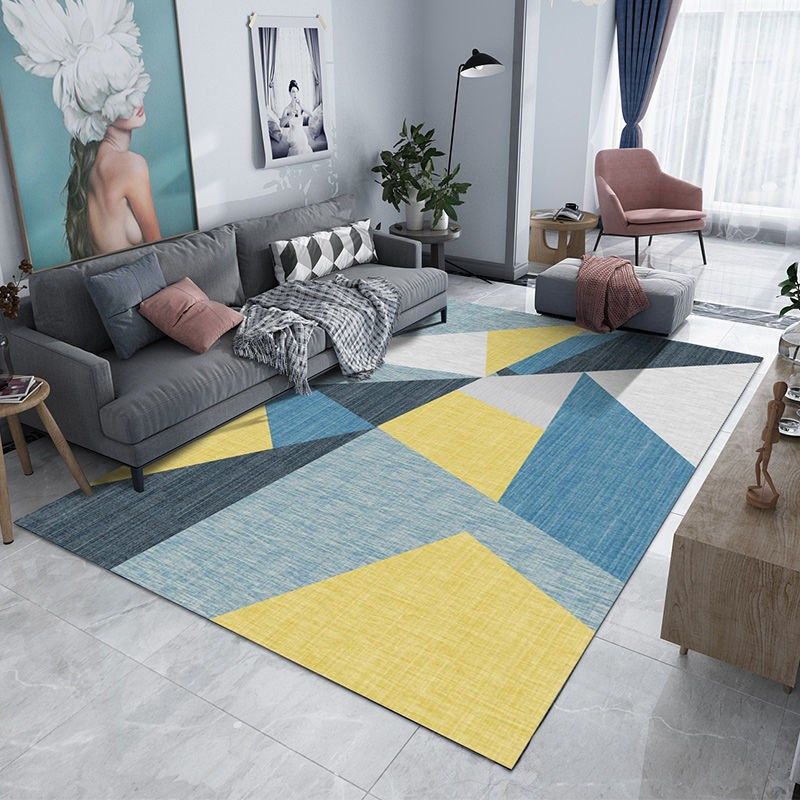 Modern Drawing Room Area Rug Geometric Pattern Polyester Area Carpet Non-Slip Backing Rug