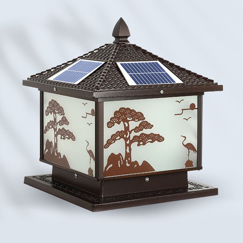 Metal Rectangle Shape Solar Pillar Lamp Modern Style 1 Light Waterproof Outdoor Light