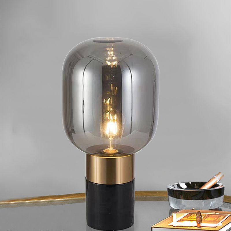 Capsule Night Stand Light Lampada da comodino per comodino ambra post-moderna in vetro singolo in nero/bianco
