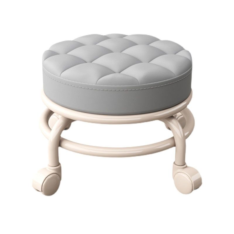 Stain Resistant Ottoman Solid PU Leather Tufted Round Ottoman with Wheels