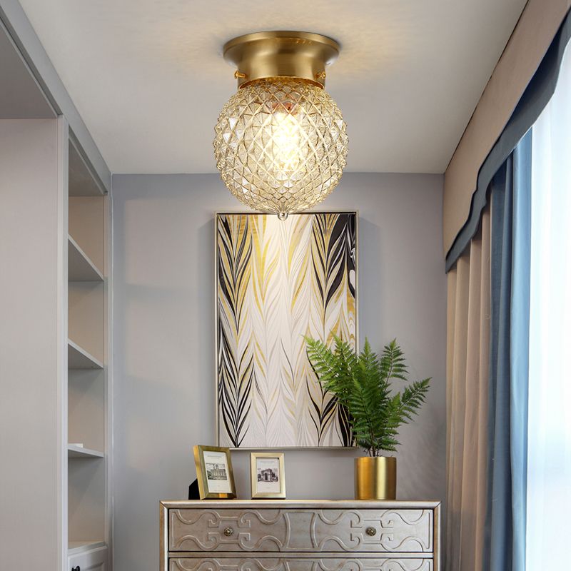 Glass Ceiling Light Fixture Simplistic Gold Round Aisle Ceiling Fixture