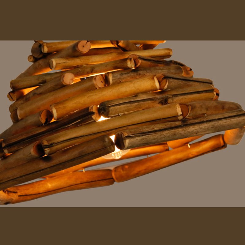 1 Light Pendant Lighting Fixture Modern Style Stick Shape Wood Hanging Light