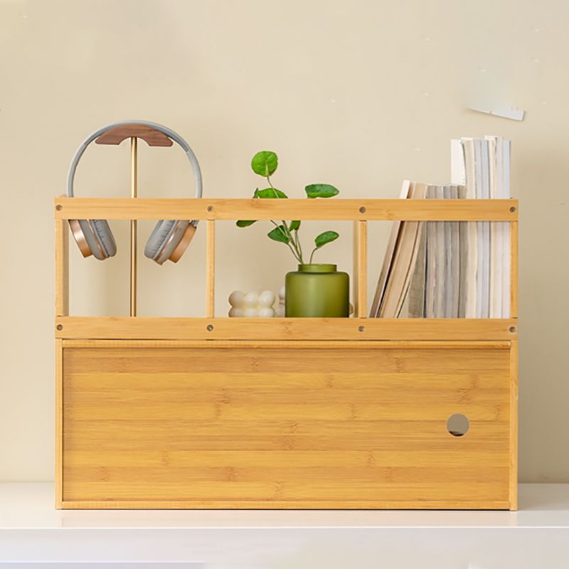 Contemporary Closed Back Bookcase Bamboo Horizontal Bookshelf with Doors