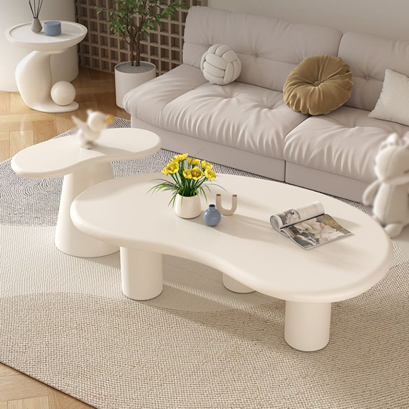 Modern Irregular Coffee Table 3 Legs Cocktail Table Set in White