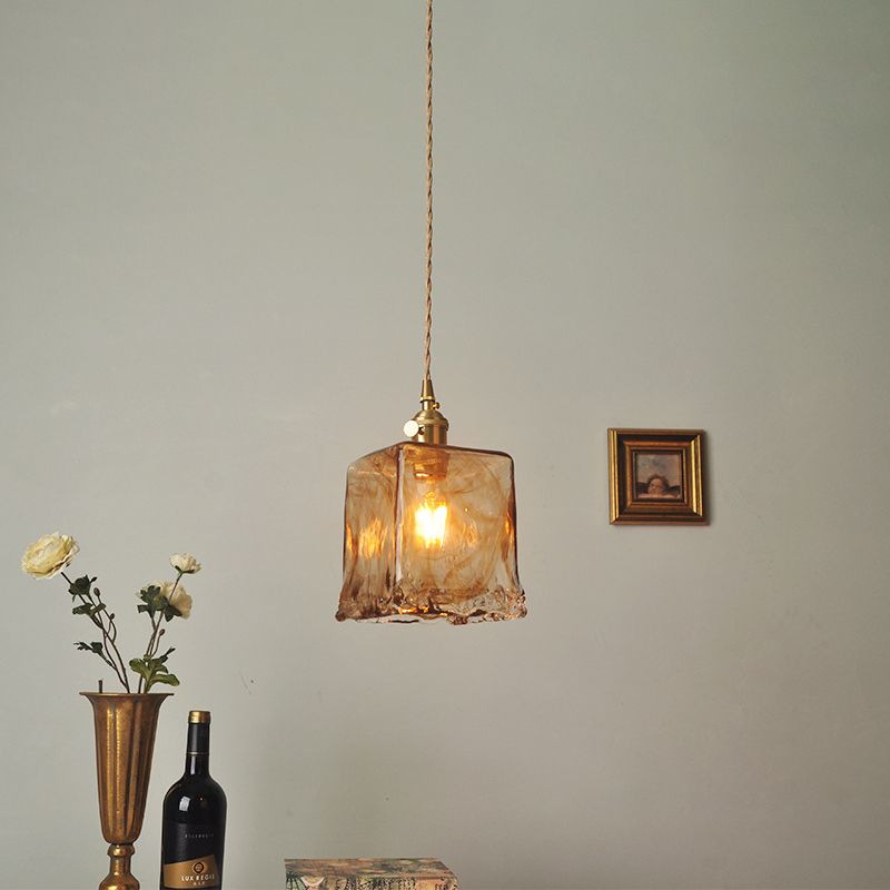 1 Light Geometric Ceiling Light Industrial Style Dimpled Blown Glass Hanging Pendant Lights for Restaurant