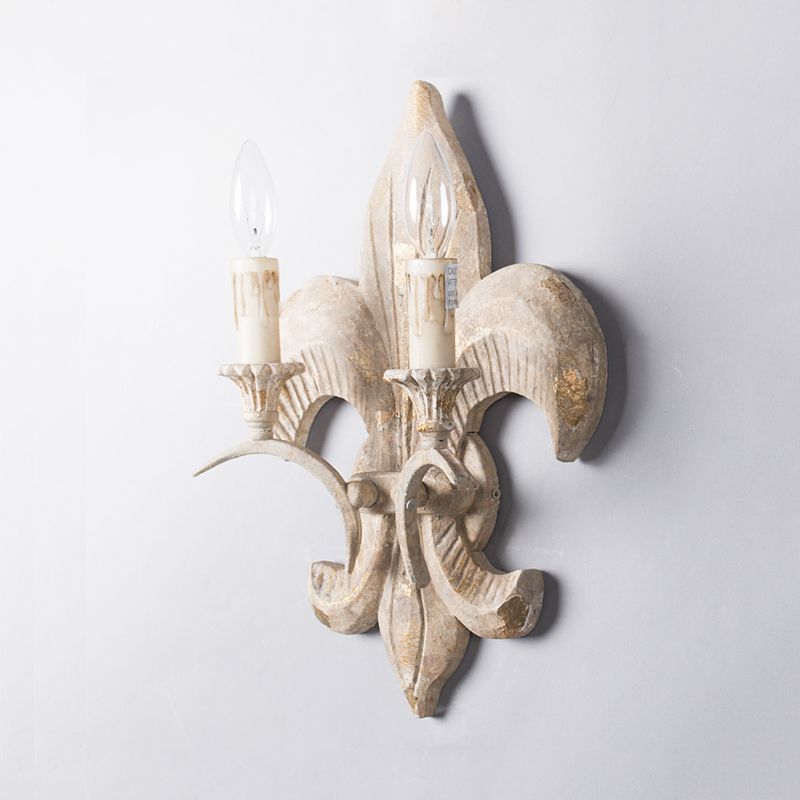 Lámpara de pared con vela blanca, aplique de pasillo de madera vintage con 2 luces y placa posterior de ancla