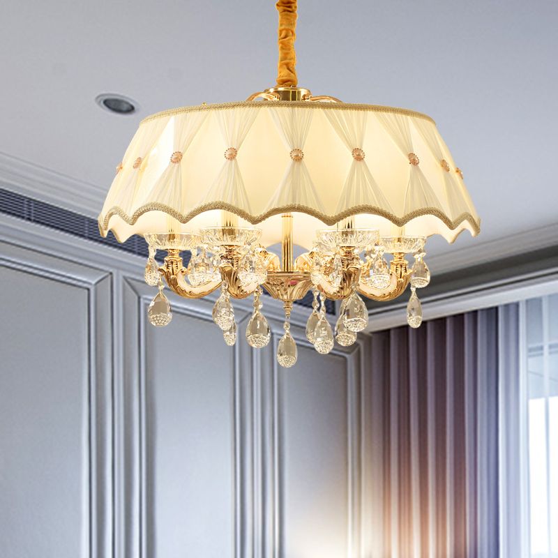 Beige 5 Heads Chandelier Lamp Modernism Crystal Drop Scalloped Suspension Lighting