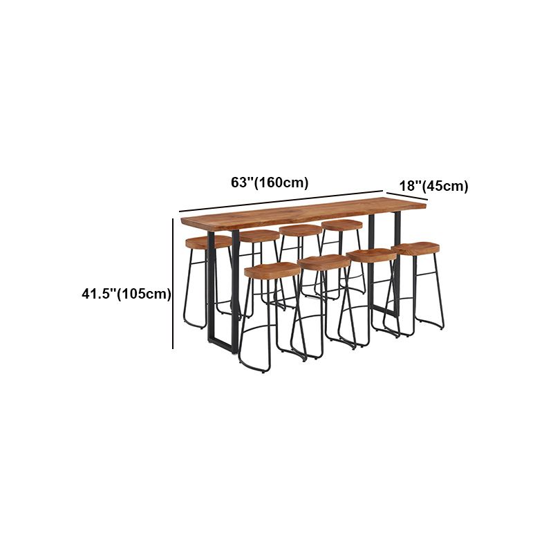 Brown Modern Style Table in Solid Wood and Metal Balcony Bar Table