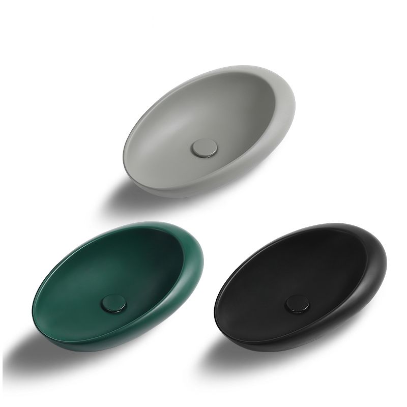 Modern Vessel Bathroom Sink Porcelain Oval with Pop-Up Drain and Faucet Wash Stand