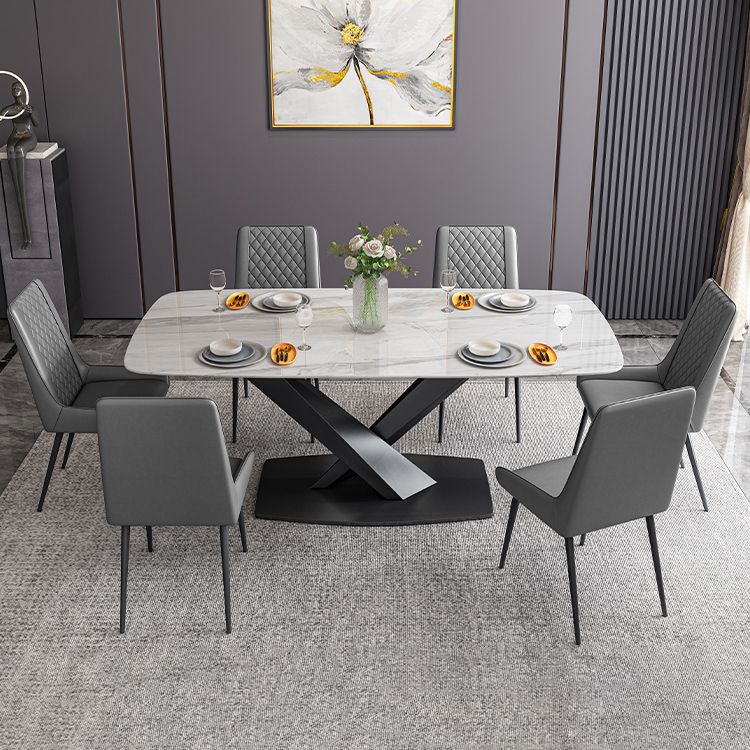 Minimalist Dining Set with Sintered Stone Dining Table and Upholstered Chairs