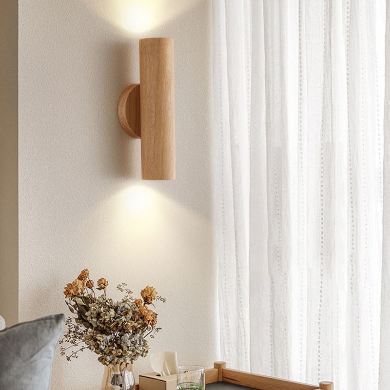 Contemporary Wood Wall Light Cylinder Lighting for Living Room
