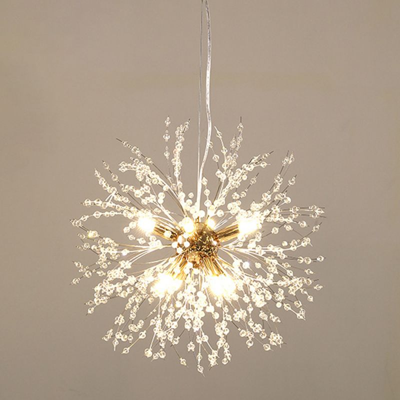 Modern Style Dandelion Crystal Pendant Light Home Decoration Lighting Fixture in Gold for Dining Room