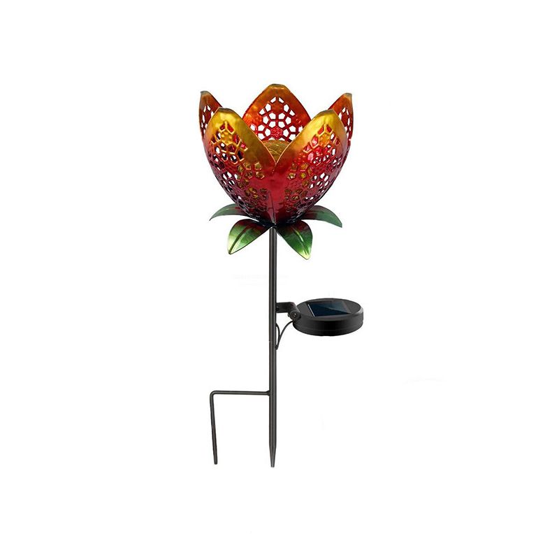 Red Flower-Shaped LED Lawn Lighting Artistic Metal Solar Stake Light for Courtyard