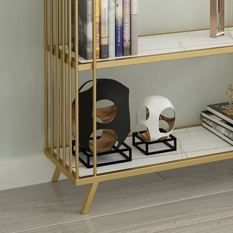 Modern Open Back Standard Bookshelf Wooden Bookcase in Gold for Study Room