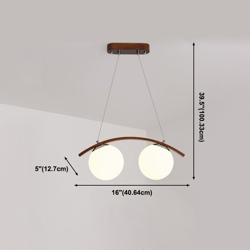 Modern Wooden Island Light Round Glass Shade Chandelier Light Fixture for Dining Room