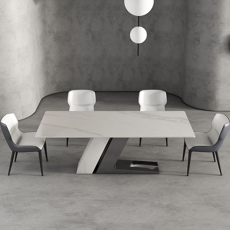 Stone Rectangle Dining Table Contemporary Dining Table with Pedestal Base