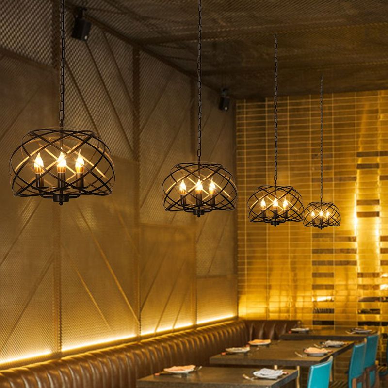 Caged Metal Chandelier Light Fixture Industrial Restaurant Pendant Chandelier in Black