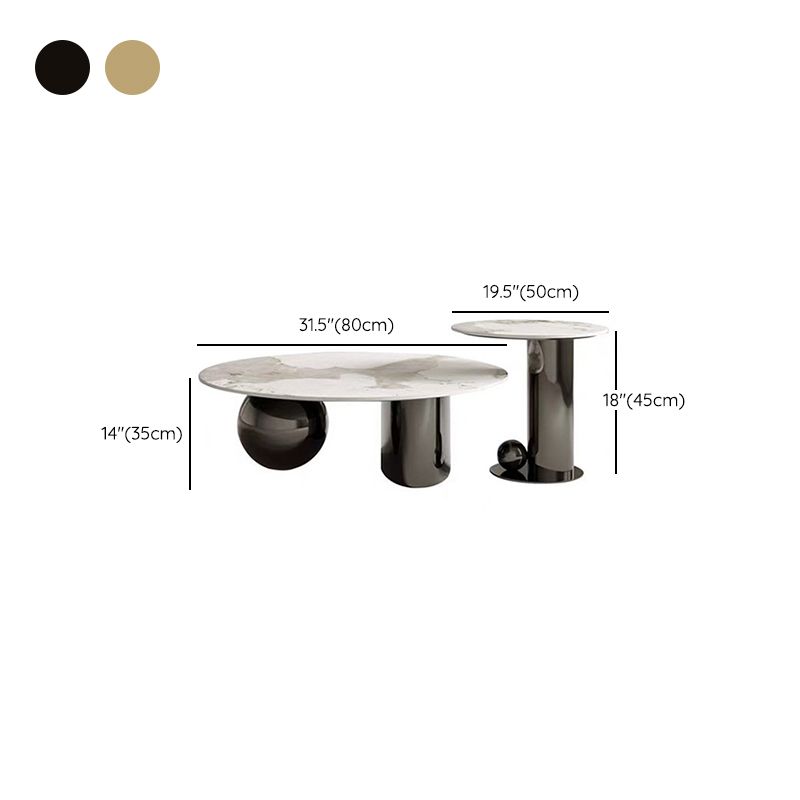 Glam Round Slate Cocktail Table Stainless Steel Abstract Coffee Table