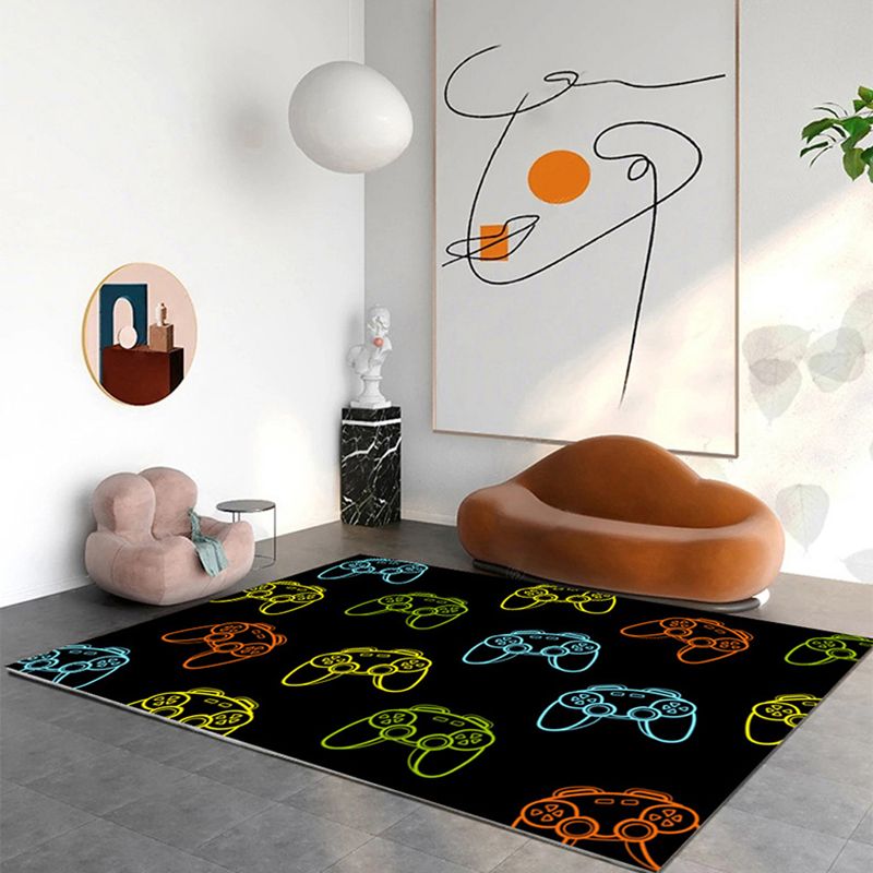 Kids Game Controller Pattern Carpet Polyester Area Rug Stain Resistant Rug for Living Room