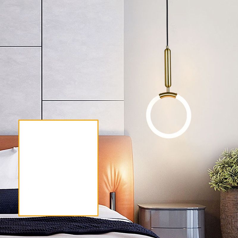 Metal Ring Pendant Lighting Fixture Simple Style LED Hanging Light Fixture in Gold