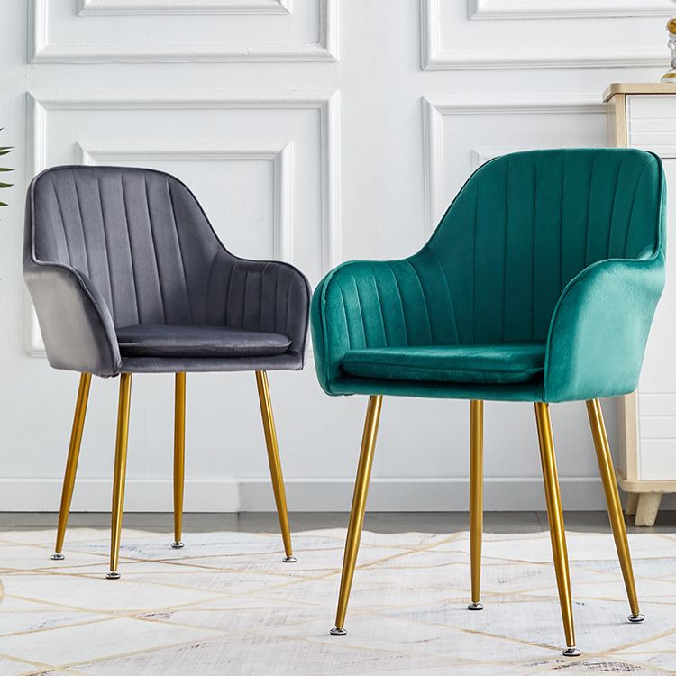 Scandinavian Dining Arm Chair Solid Back Side Chair with Metal Legs for Home Use