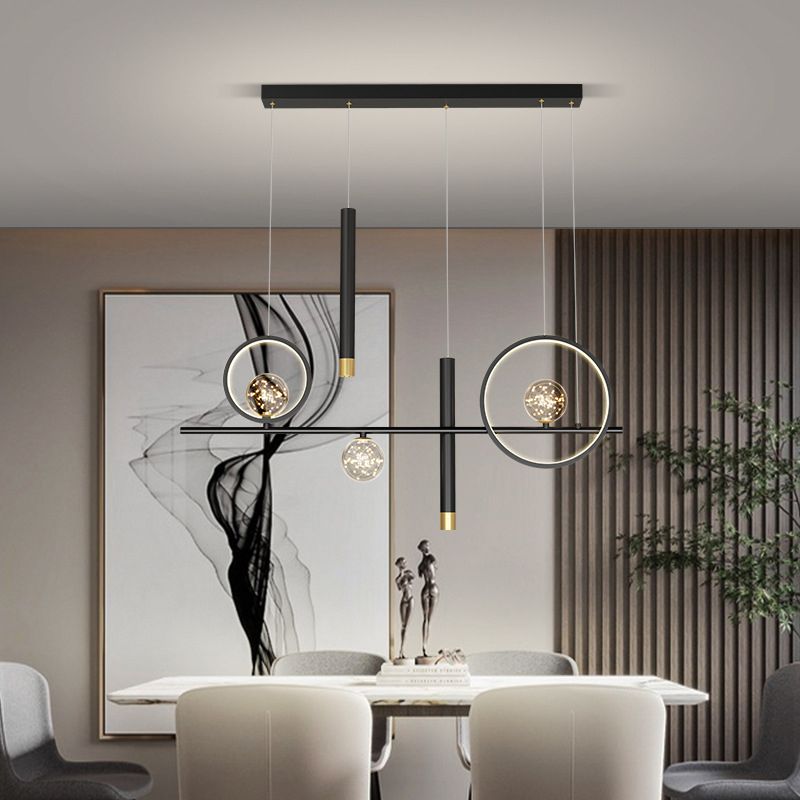 Black Restaurant LED Island Light in Modern Luxury Style Wrought Iron Linear Pendant Light with Silicone Shade