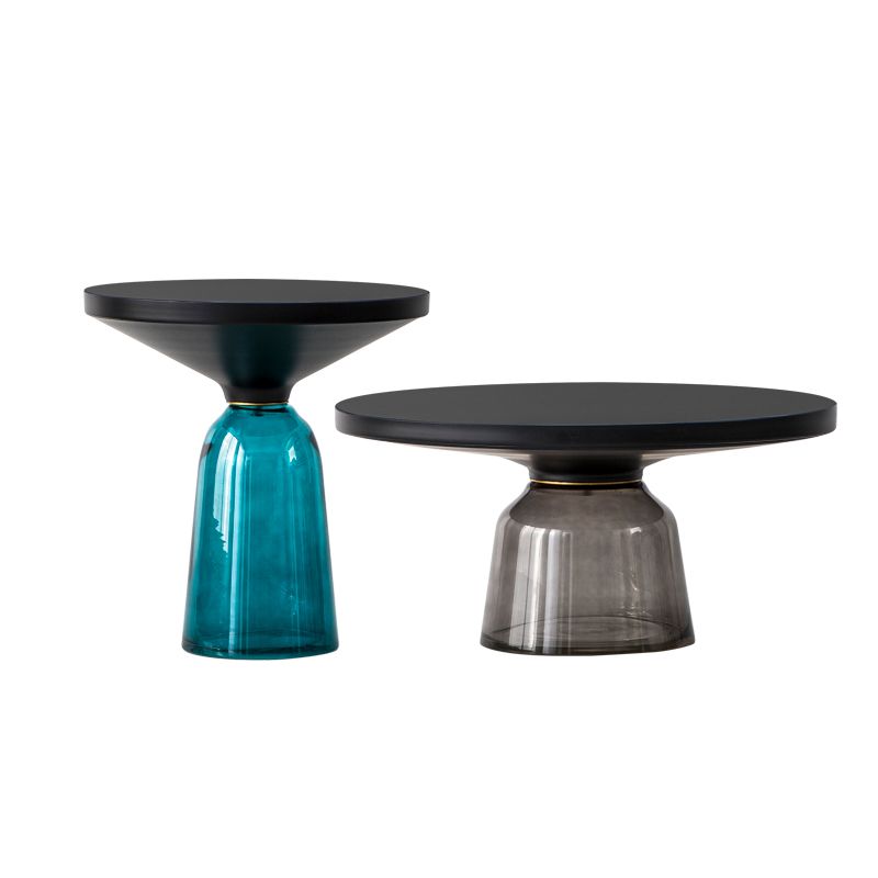 Round Glass Top Side End Table Modern Pedestal End Table for Living Room