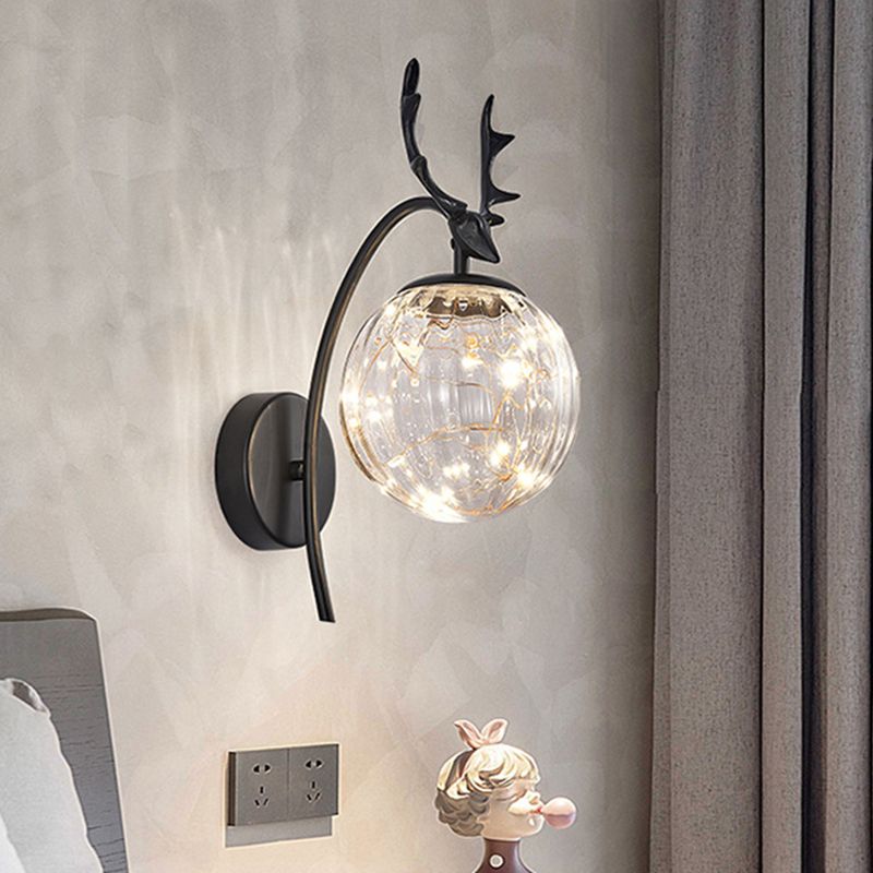 Spherical Wall Sconce with Antlers Nordic Luxury Style Glass Sconces for Living Room Bedroom