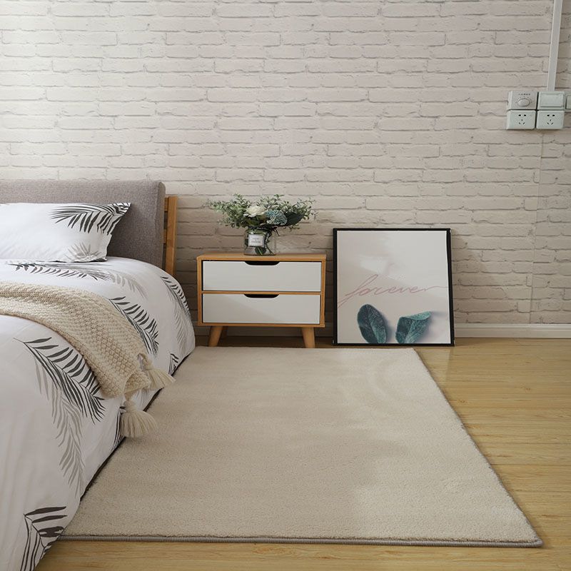 Beige Casual Rug Polyester Solid Color Rug Washable Indoor Rug for Bedroom