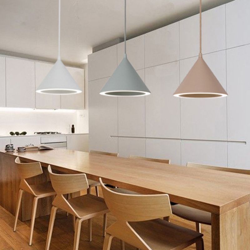 Dinning Room LED Hanging Light Fixture Simple Style Hanging Ceiling Light with Cone Metal Shade
