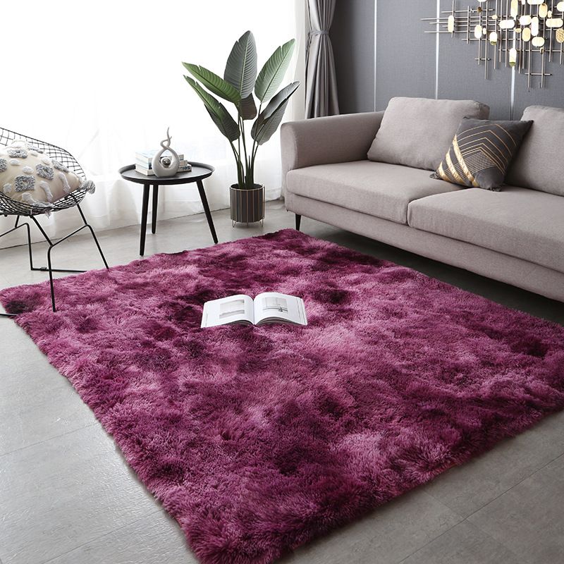 Minimalist Living Room Rug Simple Tie Dye Print Carpet Polyester Shag Rug with Non-Slip Backing