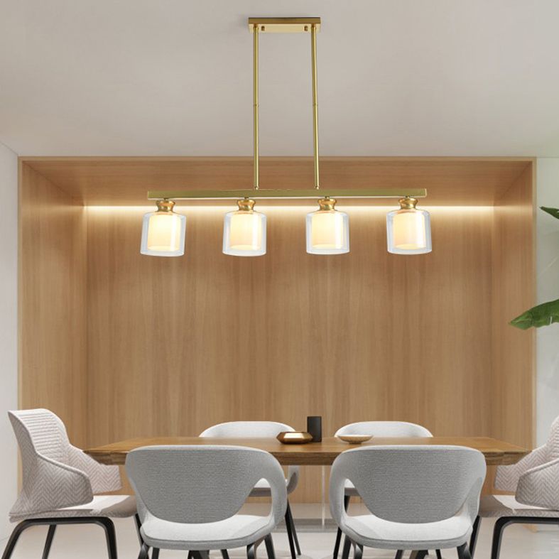 Funzione illuminazione dell'isola cilindrica di vetro moderna lampadario dorato