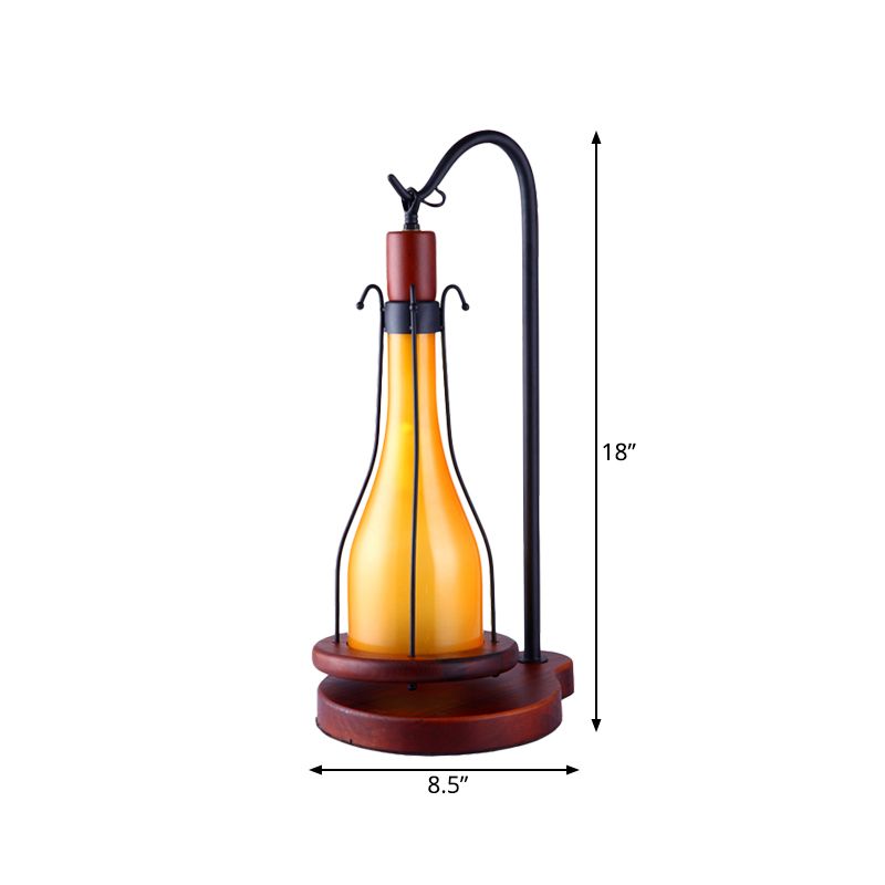 Bouteille de chambre à coucher Éclairage Éclairage Style Verre jaune Verre 1-Head Copper Finish Table Light With Wood Base