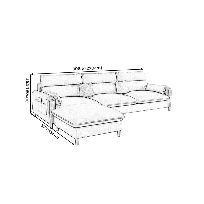 Scandinavian Beige Genuine Leather Straight Arm Sofa/Sectional with Storage