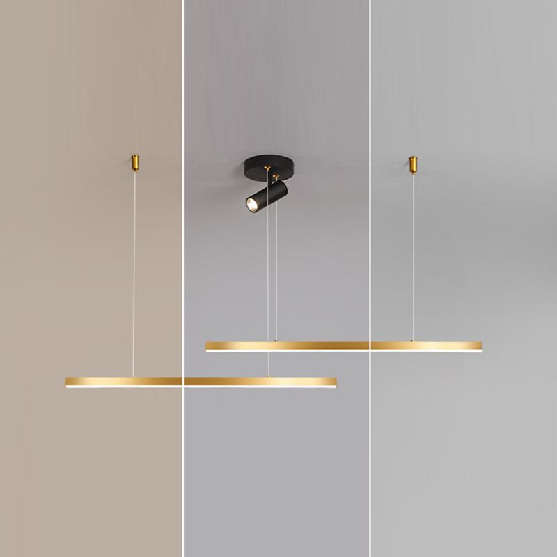 Lampada a LED lineare oro Lampada minimalista a ciondolo in metallo in metallo a 3 luci per sala da pranzo
