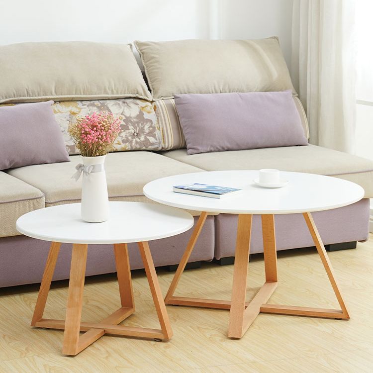 Modern Style Round Wood Coffee Table Cross Legs Cocktail Table