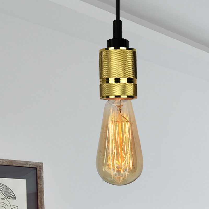 Metallic Exposed Bulb Pendant Lighting Industrial 1 Head Restaurant Ceiling Fixture with Adjustable Cord in Copper/Black