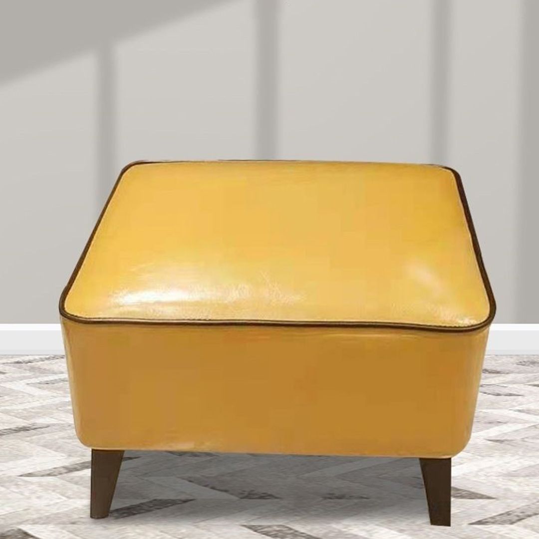 Mid-Century Modern Pouf Ottoman Faux Leather Upholstered Square Ottoman with Chair Legs