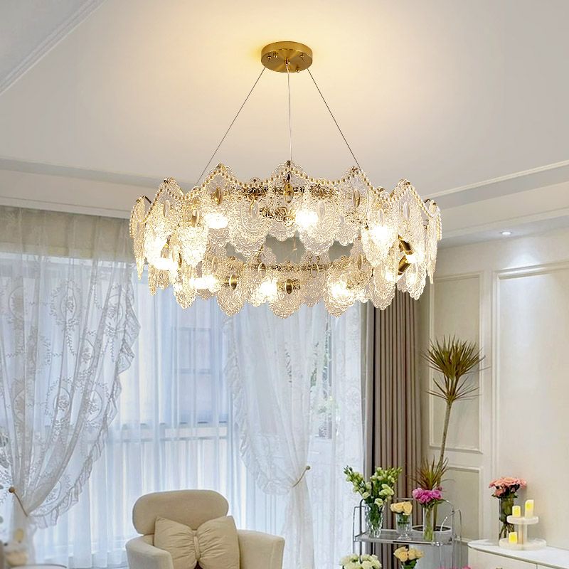 Metal Modern Pendant Light Oval Shape Island Light with Glass Shade for Living Room