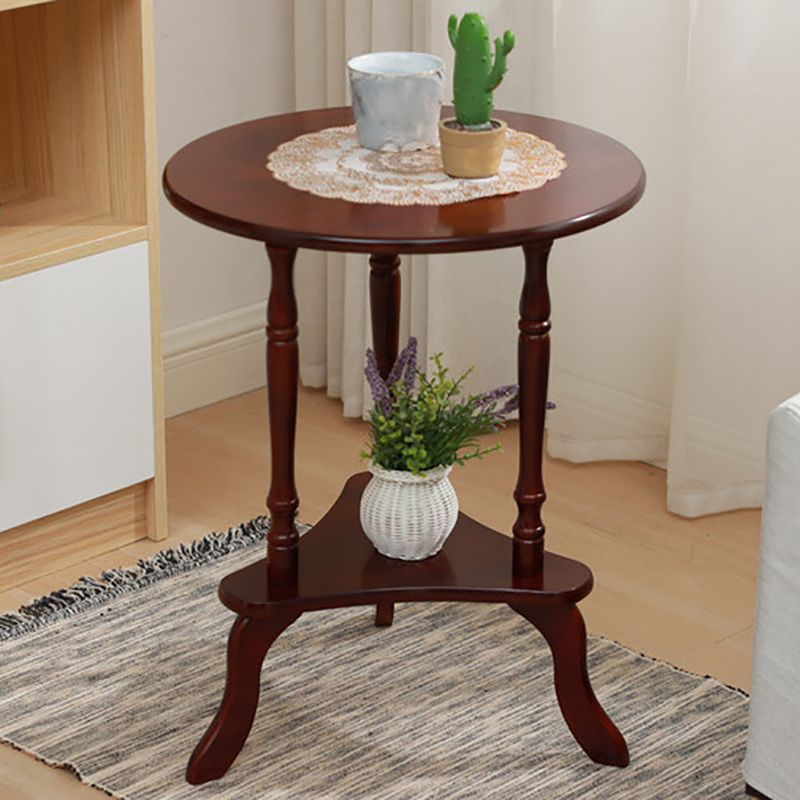 Traditional Solid Wood 3 Legs with Storage Round Living Room End Table