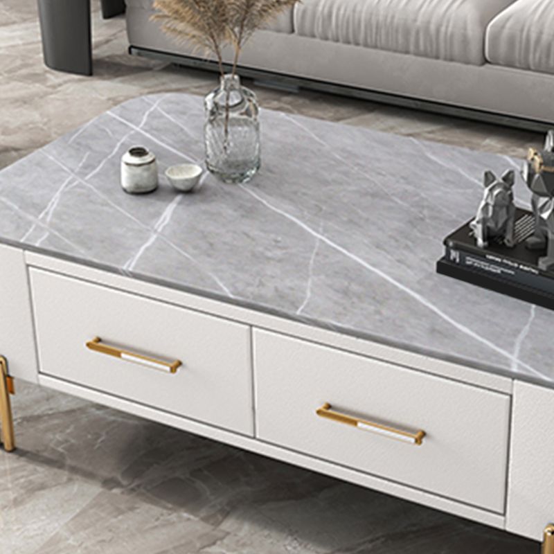 Slate Rectangular Coffee Table 4 Legs Single Coffee Table with 2 Drawers