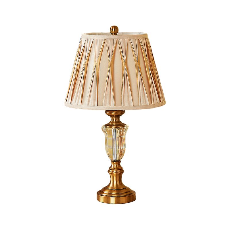 Modernism Tapered/Basket Task Light Hand-Cut Crystal 1 Bulb Nightstand Lamp in Light Brown