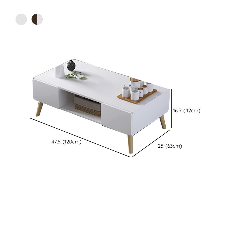 Modern Rectangle Wooden Coffee Table 4 Legs Cocktail Table with Storage