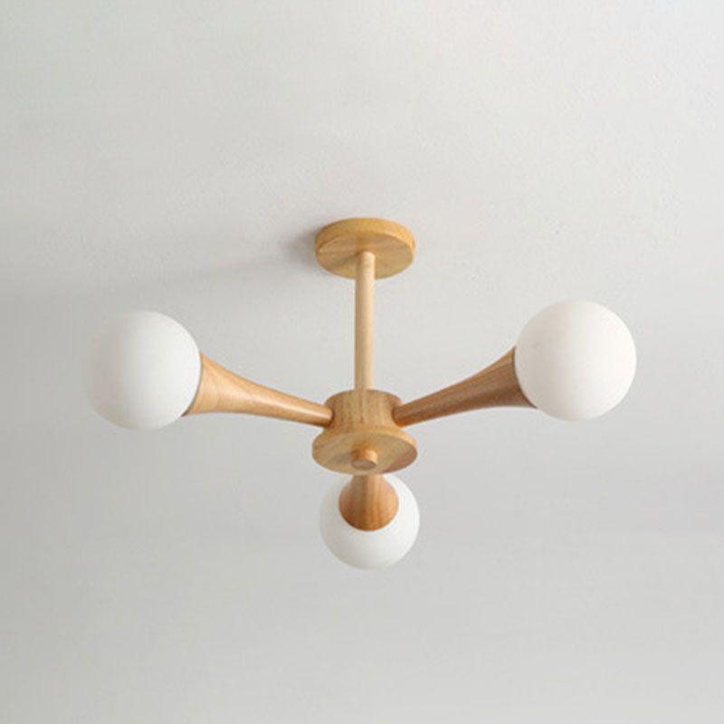 Modern Ceiling Lamp Simplicity Wooden Bedroom Chandelier with White Glass Shade