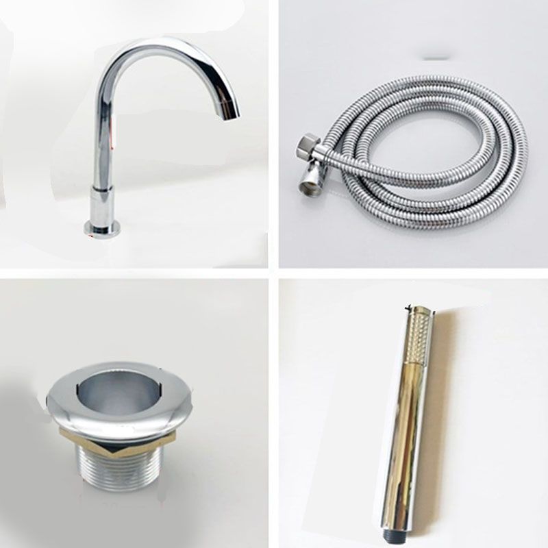 Contemporary Bathroom Faucet Deck Mounted Copper Low Arc Roman Tub Faucet Set