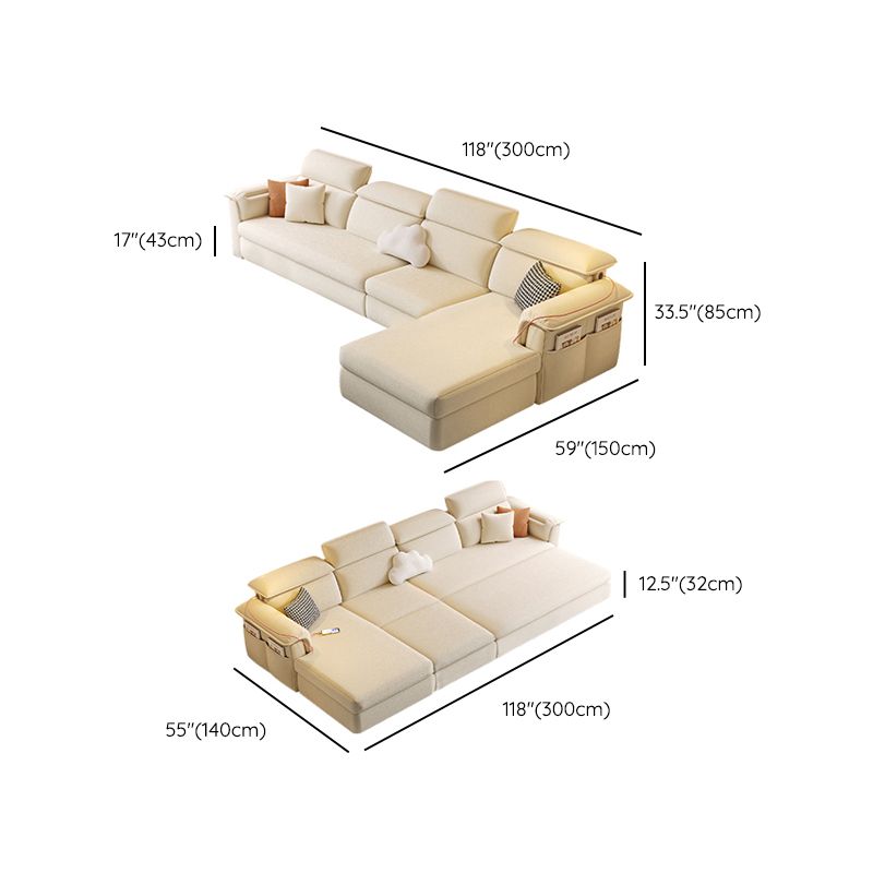 Scandinavian Fabric Sofa Bed Cushion Back Flared Arms with Storage Sleeper Sofa