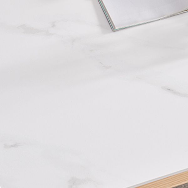 Rectangle Retro Modern Dining Table White Sintered Stone Top 4 Legs Fixed Table