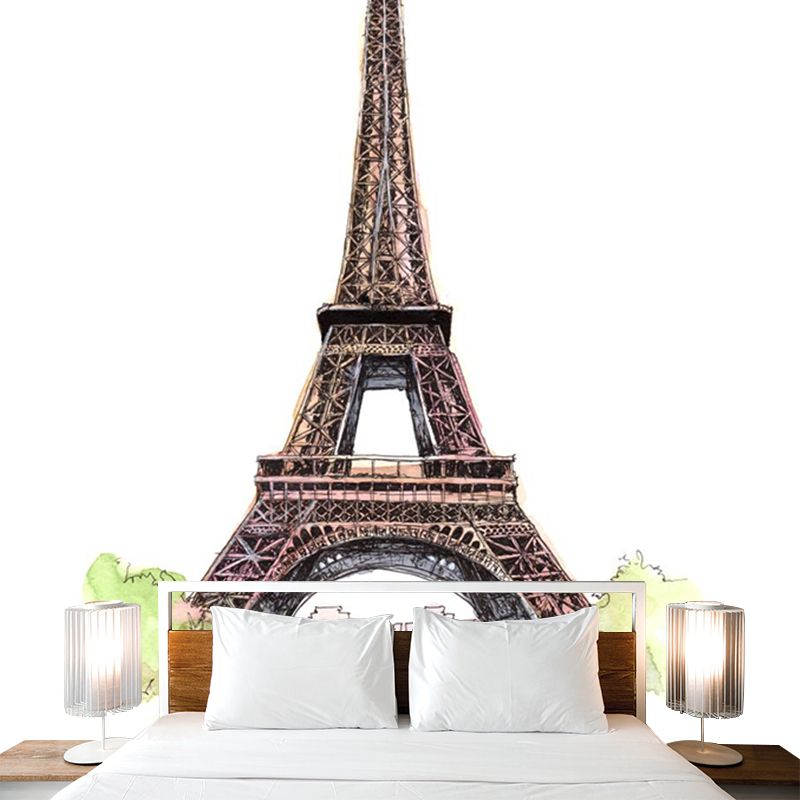 Pastel Watercolor Landmark Wall Mural Architecture Modern Moisture Resistant Wall Decor